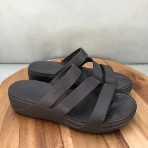 Crocs Womens Size 10 Kadee II Slide Sandals Dark Brown Comfort Wedge